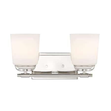 Designers Fountain Stella 14.25in 2-Light Polished Nickel Modern Indoor Vanity Light with Etched Opal Glass Shades D291M-2B-PN